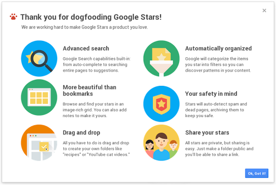 La nouvelle gestion de ses favoris façon Google Stars en image et en vidéo