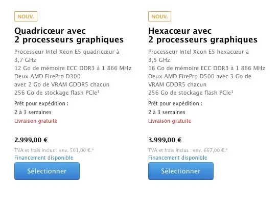 Mac Pro : livrables sous 2 à 3 semaines