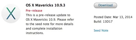 OS X Mavericks 10.9.3 13D17 disponible pour les développeurs