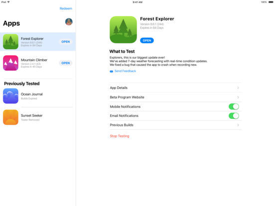 TestFlight passe en version 2.0.0