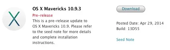 Une nouvelle beta 13D55 pour OS X Mavericks 10.9.3