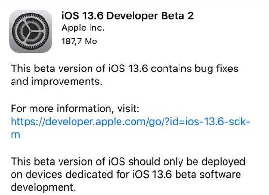 Apple déploie la deuxième beta d'iOS/iPadOS 13.6, macOS 10.15.6 et tvOS 13.4.8