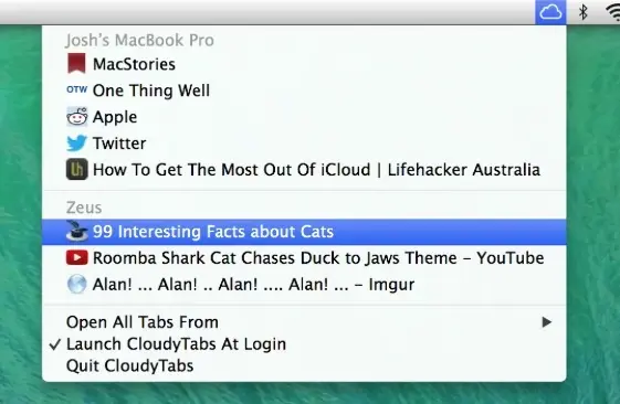 Les onglets iCloud dans la barre des menus du Mac, pour tous les navigateurs