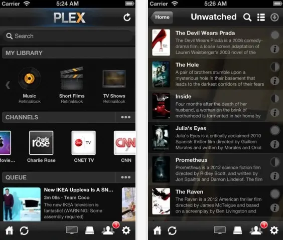 Plex iOS plus efficace pour naviguer dans les grandes bibliothèques