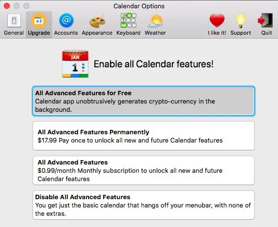 Calendar 2 est de retour dans le Mac App Store sans l'option de minage de crypto-monnaies