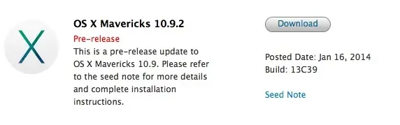 Mavericks 10.9.2 beta 2 envoyé aux développeurs