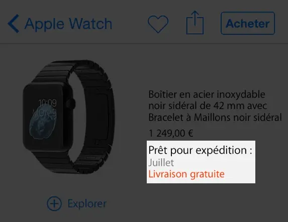 Apple Watch : certains délais passent à "juillet"