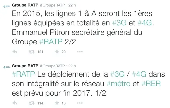 RATP : la 3G/4G, ce sera finalement pour 2017