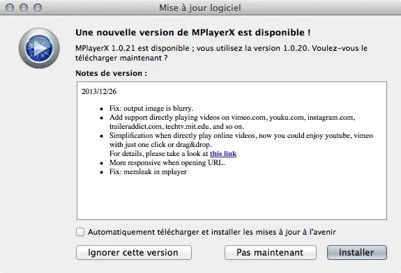 MPlayer Mac sait désormais lire les vidéos Vimeo ou Instagram