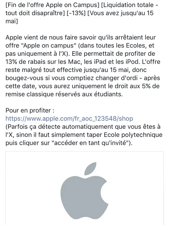 Fin d'Apple On Campus : également à HEC Paris et à Polytechnique