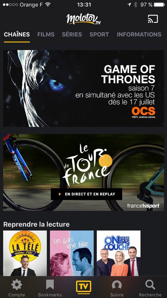 OCS (et la saison 7 de Game of Thrones) bientôt disponible sur Molotov ?