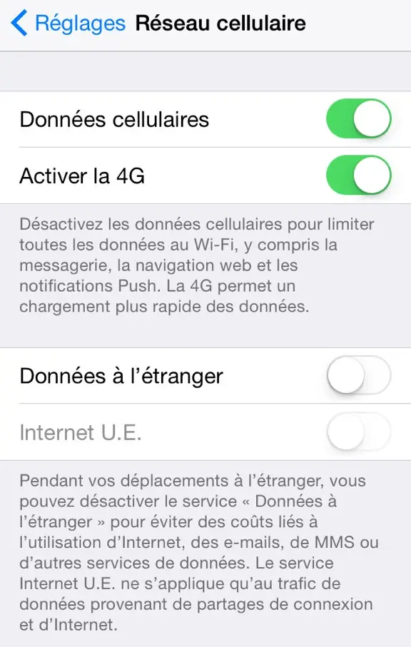 iOS 8 : une nouvelle option pour gérer les données à l'étranger