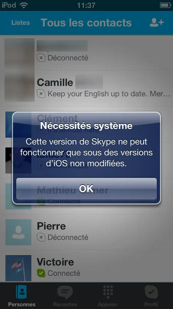 Skype iOS bloque les iPhone jailbreakés (MAJ)