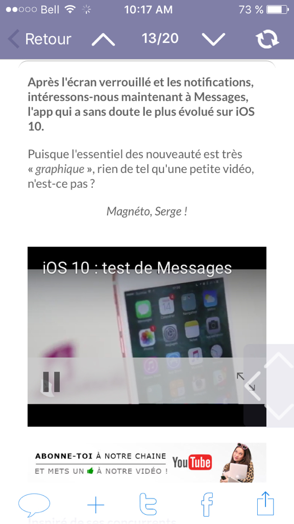 iOS 10 : les vidéos peuvent être lues directement dans les pages web sur iPhone