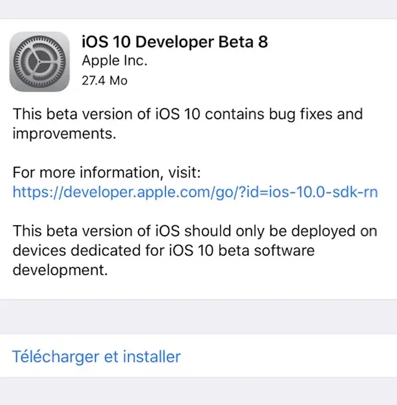 Attention, la beta 8 d'iOS 10 pose des problèmes d'installation (MAJ c'est bon !)