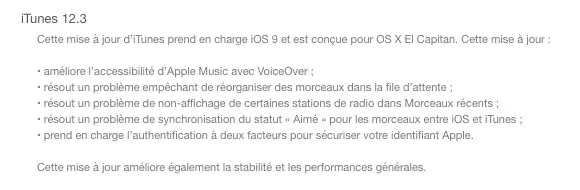 Mise à jour d'iTunes en version 12.3 (240Mo !)