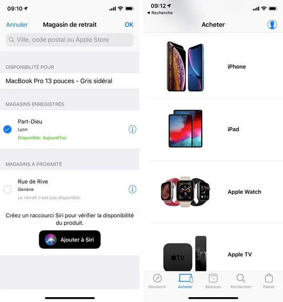 L'application Apple Store s'équipe des raccourcis Siri