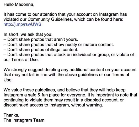 Insolite : Madonna menacée par Instagram !