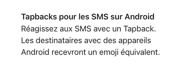 Apple semble s'attribuer tout le mérite de la fonction "Tapbacks" d'Android
