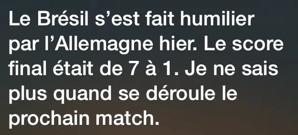 L'image du jour : Siri démonte le Brésil quand on lui demande le résultat du match d'hier soir