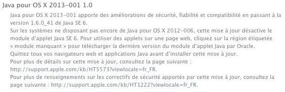 Mise à jour de sécurité JAVA pour OS X 2013-001 1.0