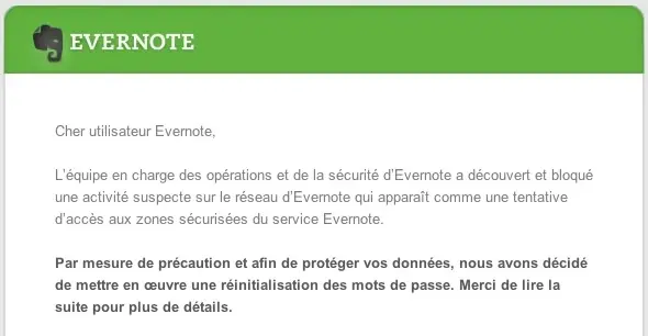 Evernote hacké remet les mots de passe à zéro et met à jour ses apps