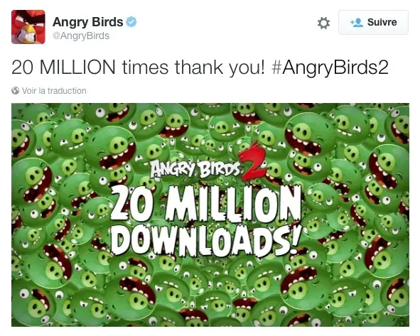 20 millions de téléchargements pour Angry Birds 2 en une semaine