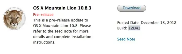 Mountain Lion 10.8.3 12D43 pour le développeurs