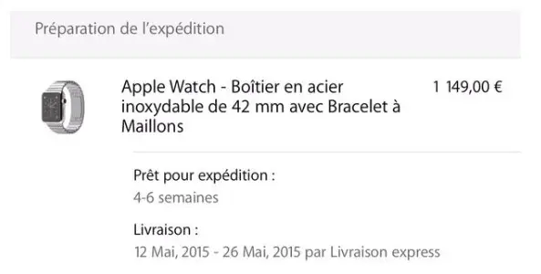 Les Apple Watch avec bracelet à maillons se préparent à l'expédition pour la France