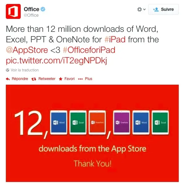 Microsoft Office pour iPad : 12 millions d'exemplaires en une semaine