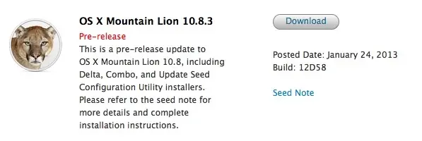 Mountain Lion 10.8.3 12D58 proposé aux développeurs