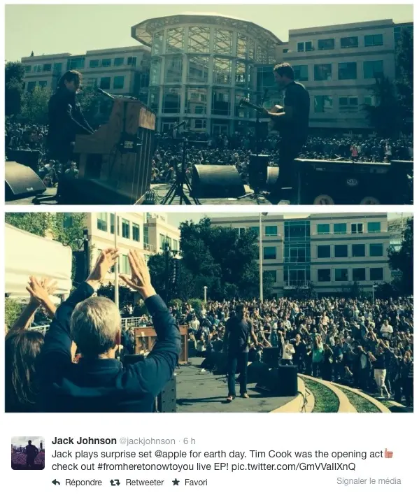 Jack Johnson a joué sur le campus d'Apple pour la journée de la Terre