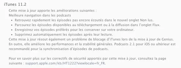 iTunes 11.2 améliore la gestion des Podcasts