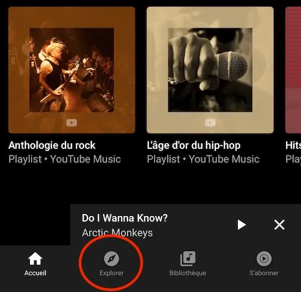 L'onglet "Explorer" de l'App YouTube Music est disponible