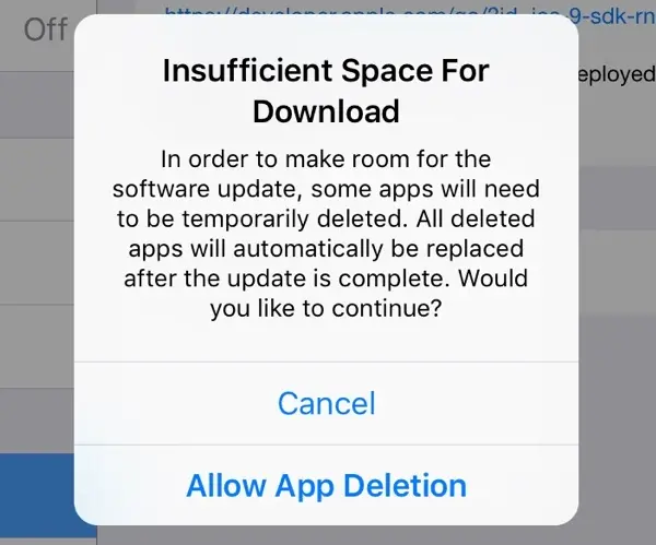 iOS 9 Beta 2 permet de faire de la place automatiquement pour installer les mises à jour