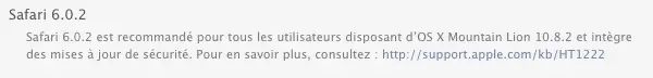 Mise à jour Safari 6.0.2