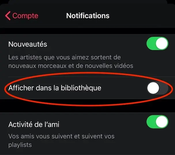 Apple Music peut afficher des notifications directement dans la bibliothèque