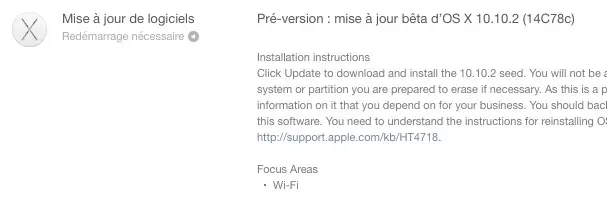 Apple libère OS X 10.10.2 Beta 2 censé régler (une bonne fois) les problèmes de WiFi