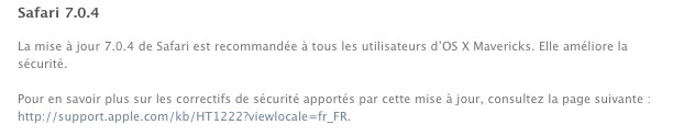 Mise à jour de Safari 7.0.4