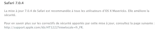 Mise à jour de Safari 7.0.4
