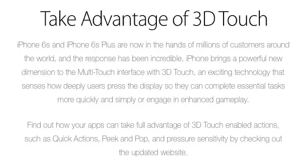 Apple encourage les développeurs à utiliser 3D Touch