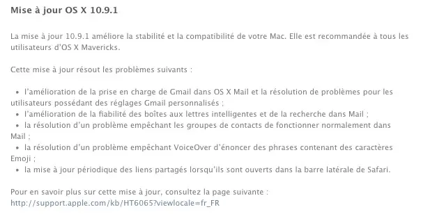 Mise à jour OS X 10.9.1 !