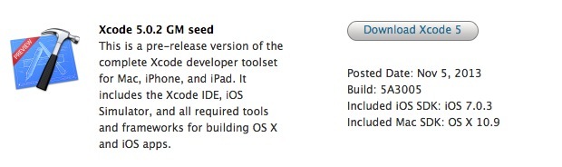 Xcode 5.0.2 GM seed pour corriger les bogues de la version précédente