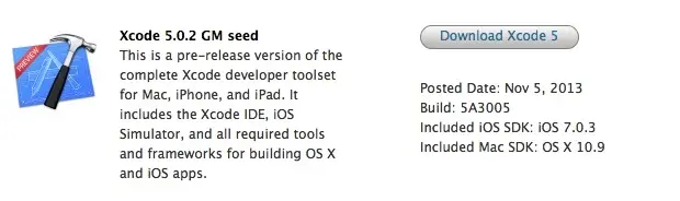 Xcode 5.0.2 GM seed pour corriger les bogues de la version précédente