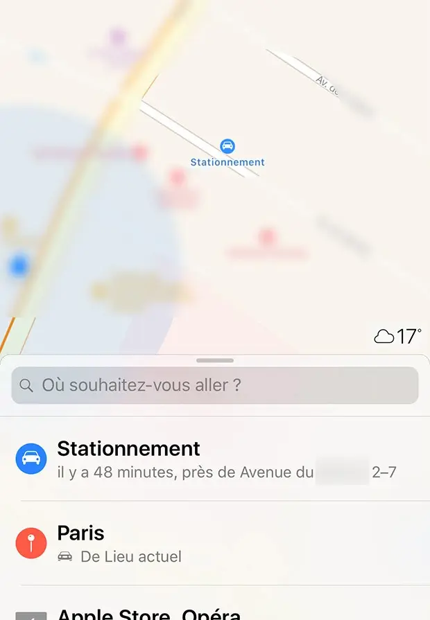 iOS 10 : petit test de la localisation automatique de sa voiture dans Plans