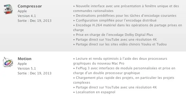 Motion 5.1 et Compressor 4.1 sont aussi de sortie pour le nouveau Mac Pro