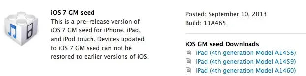 iOS 7 GM Seed disponible sur le Dev Center