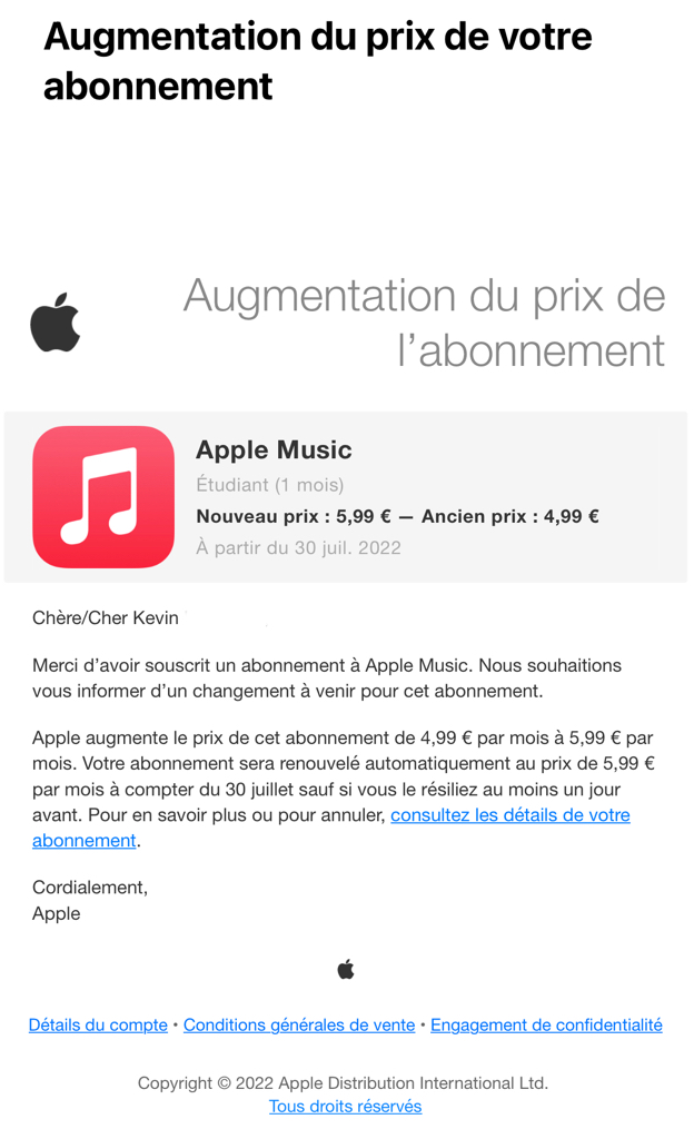 Le renouvellement de la formule "étudiant" Apple Music passe à 5,99€ au 30 juillet