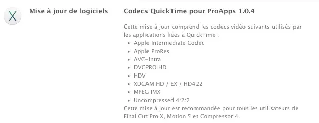 Les Codecs QuickTime pour ProApps à jour