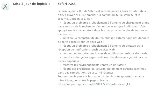 Safari 7.0.3 permet de désactiver les demandes de notifications